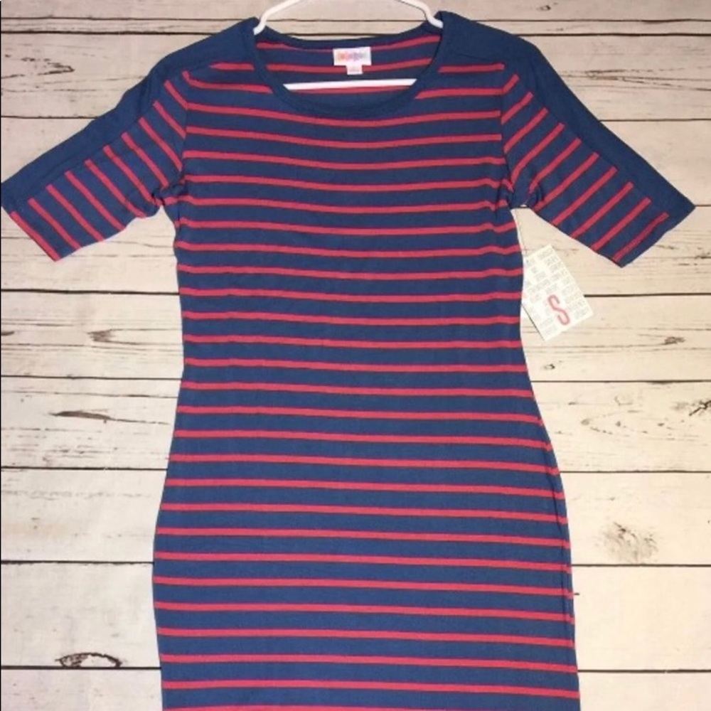 LuLaRoe Small Julia pink and blue stripes NWT